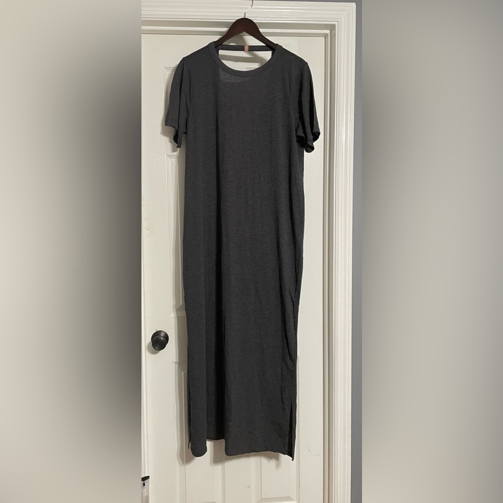 Lunya Restore Pima Cotton Maxi T-Shirt Dress Charcoal Grey